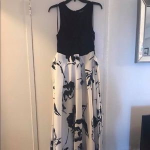 Navy/white formal gown by Lauren Ralph Lauren.